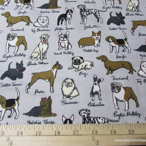 Flannel Fabric - Dog Breeds - By the yard - 100% Cotton Flannel