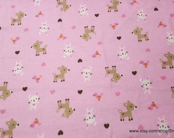 Flannel Fabric - Woodland Babies Pink - By the yard - 100% Cotton Flannel