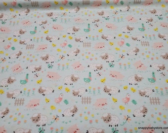 Flannel Fabric - Farm Life Aqua - By the yard - 100% Cotton Flannel