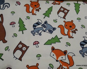 Flannel Fabric - Forest Animals Tossed - By the yard - 100% Cotton Flannel
