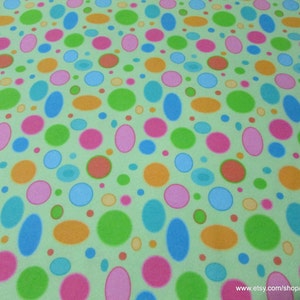 Flannel Fabric Colorful Dots on Green By the Yard 100% Cotton Flannel image 1