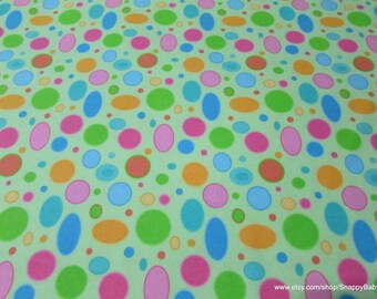 Flannel Fabric - Colorful Dots on Green - By the Yard - 100% Cotton Flannel