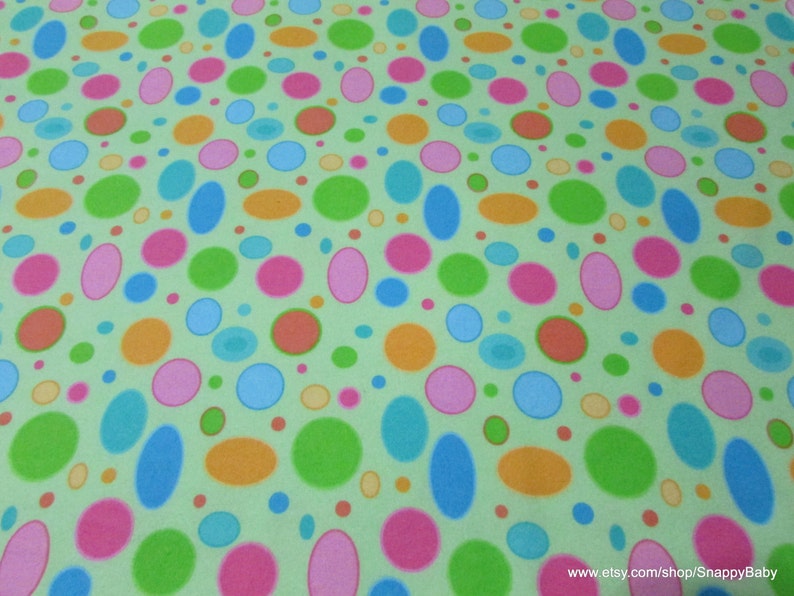Flannel Fabric Colorful Dots on Green By the Yard 100% Cotton Flannel image 1