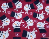 Christmas Flannel Fabric - Snowman Faces Tossed - By the yard - 100% Cotton Flannel