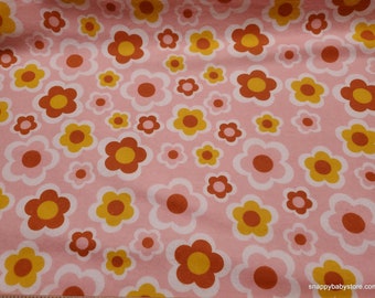 Flannel Fabric - Pink Orange Yellow Floral - By the yard - 100% Cotton Flannel