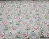 Flannel Fabric - Sleepy Owls on Light Blue - By the yard - 100% Cotton Flannel