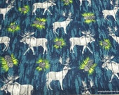 Flannel Fabric - Wooden Moose Silhouettes on Navy - By the yard - 100% Cotton Flannel