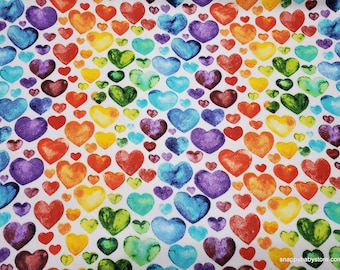 Remnant Flannel Fabric - Watercolor Hearts - Choose your Size - 100% Cotton Flannel