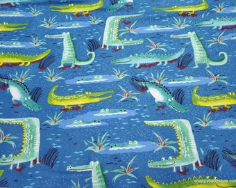 Flannel Fabric - Alligators on Navy - By the yard - 100% Cotton Flannel