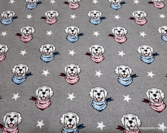 Luxe Flannel Fabric - Patriotic Dog Heads Luxe - By the yard - 70% Rayon, 30 Cotton Luxe Flannel Fabric