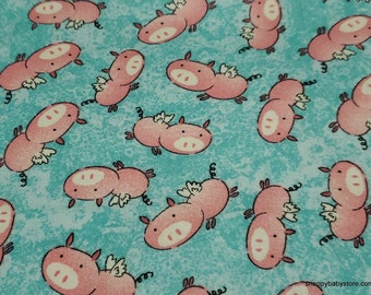 Flannel Fabric - Flying Pigs - By the yard - 100% Cotton Flannel