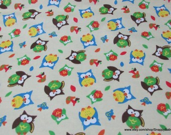 Flannel Fabric - Little Owls on Cream - By the yard - 100% Cotton Flannel