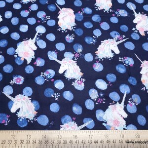 Flannel Fabric Unicorn Heads Navy By the yard 100% Cotton Flannel image 2