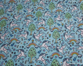 Flannel Fabric - Unicorn Meadow Blue - By the yard - 100% Cotton Flannel