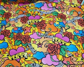Flannel Fabric - Tattoo Bright - By the yard - 100% Cotton Flannel