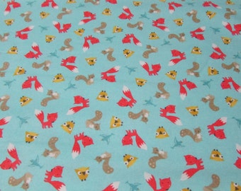 Flannel Fabric - Woodland Friends Tossed Teal - By the yard - 100% Cotton Flannel