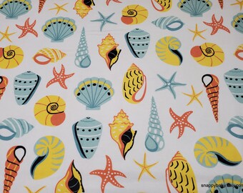 Flannel Fabric - Resort Shells on White - By the yard - 100% Cotton Flannel