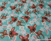 Flannel Fabric - Pretty Bunnies and Deer - By the yard - 100% Cotton Flannel