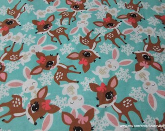 Flannel Fabric - Pretty Bunnies and Deer - By the yard - 100% Cotton Flannel