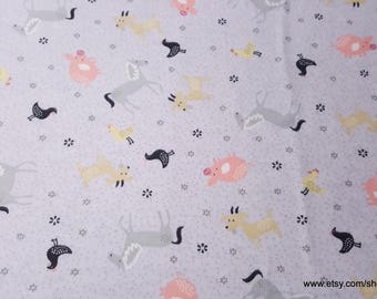Flannel Fabric - Farm Tossed Animals - By the yard - 100% Cotton Flannel