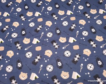Flannel Fabric - Camper Essentials Navy - By the yard - 100% Cotton Flannel