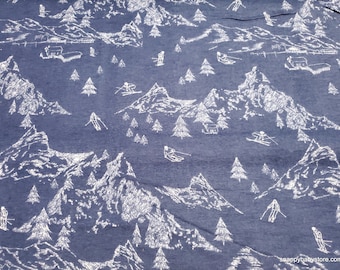 Flannel Fabric - In the Mountains on Blue - By the yard - 100% Cotton Flannel