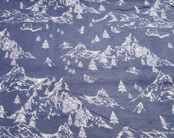 Flannel Fabric - In the Mountains on Blue - By the yard - 100% Cotton Flannel