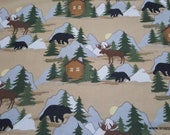 Flannel Fabric - Cabin Scene Tan - By the yard - 100% Cotton Flannel