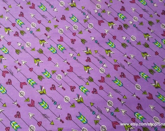 Flannel Fabric - Purple Arrows and Hearts - By the yard - 100% Cotton Flannel