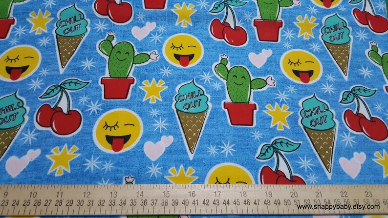 Flannel Fabric Chill Out Cones Emojis and Cactus By the yard 100% Cotton Flannel image 2