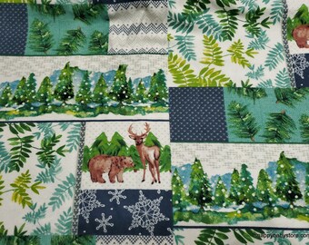 Flannel Fabric - Winter Landscape Patchwork - By the yard - 100% Cotton Flannel