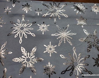 Christmas Flannel Fabric - Foiled Snowflakes on Gray - By the yard - 100% Cotton Flannel