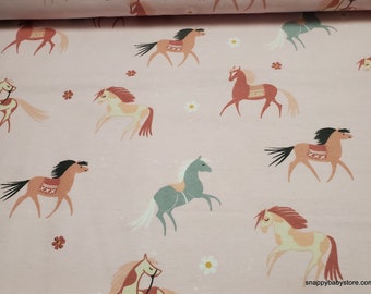 Flannel Fabric - Pretty Horses Light Pink - By the Yard - 100% Cotton Flannel