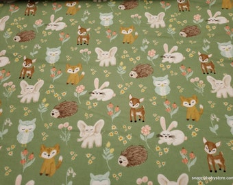 Premium Flannel Fabric - Its a Girl Baby Animals Sage - By the yard - 100% Premium Cotton Flannel