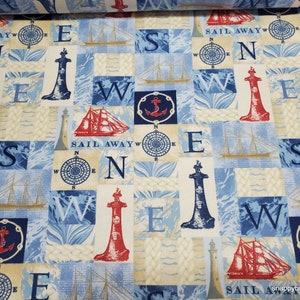 Flannel Fabric - Sail Away Patchwork - By the yard - 100% Cotton Flannel