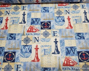 Flannel Fabric - Sail Away Patchwork - By the yard - 100% Cotton Flannel