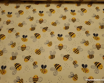 Flannel Fabric - Bees on Yellow - By the yard - 100% Cotton Flannel