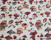 Flannel Fabric - Pretty Mushrooms - By the yard - 100% Cotton Flannel