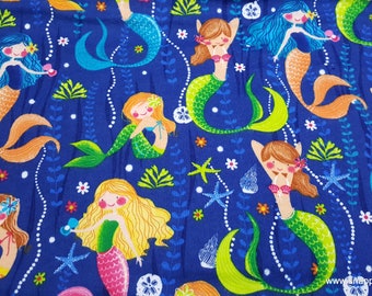 Flannel Fabric - Pearls and Mermaids - By the yard - 100% Cotton Flannel