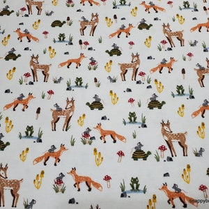 Flannel Fabric - Happy Woodland Animals - By the yard - 100% Cotton Flannel