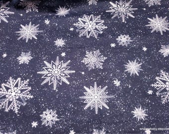 Christmas Flannel Fabric - Starry Night Snowflake on Blue - By the yard - 100% Cotton Flannel