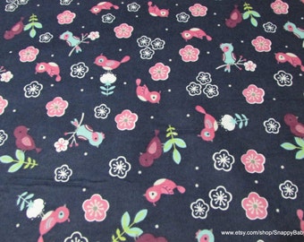 Flannel Fabric - Cherry Blossom Birds - By the yard - 100% Cotton Flannel