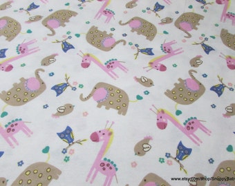 Flannel Fabric - Baby Zoo Friends - By the yard - 100% Cotton Flannel