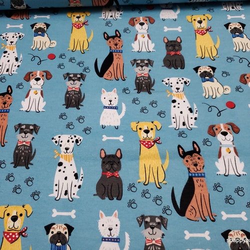 Flannel All Dogs on Sky Blue Background by the Yard 100 Etsy