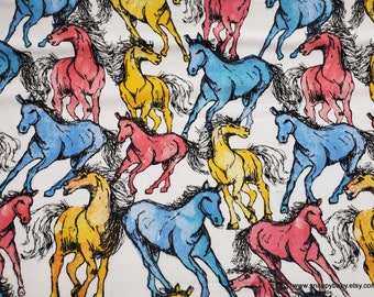 Flannel Fabric - Pastel Horses Sketch - By the yard - 100% Cotton Flannel