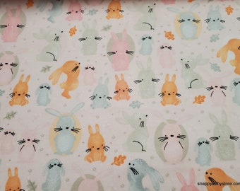Flannel Fabric - Bunnies Light Pink - By the yard - 100% Cotton Flannel