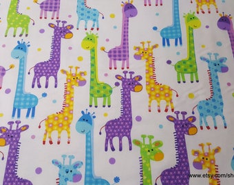 Flannel Fabric - Giraffes on White - By the yard - 100% Cotton Flannel