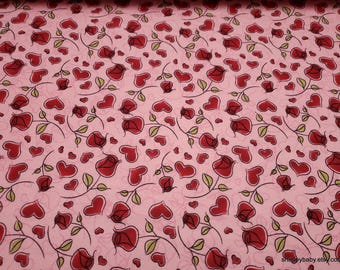 Flannel Fabric - Hearts and Roses - By the yard - 100% Cotton Flannel