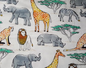 Flannel Fabric - Watercolor Jungle Animals - By the yard - 100% Cotton Flannel