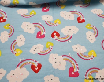 Flannel Fabric - Happy Rainbow - By the yard - 100% Cotton Flannel
